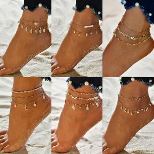 Bohemian Gold Leaf Tassel Anklets for Women Fashion Silver Color Beads Anklet Summer Beach Ankle Bracelet Foot Chain Jewelry