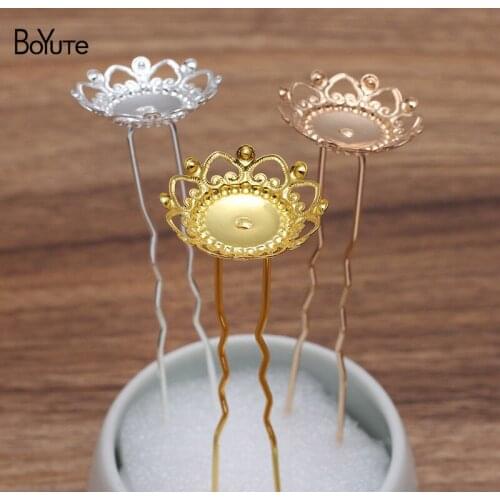 BoYuTe (10 Pieces/Lot) 24MM Metal Brass Flower Hair Fork Hairpins Accessories Diy Handmade Jewelry Materials Wholesale