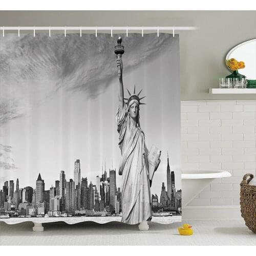Black and White Decorations Shower Curtain Statue of Liberty New York City American Monument Waterproof Polyester Bath Curtains