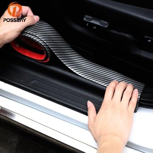 POSSBAY Black Carbon Fiber Front Rear Bumper Protector DIY Car Side Door Edge Protector Guard Strip Rubber Anti Collision Decals