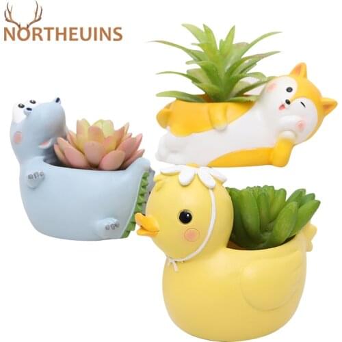 NORTHEUINS Resin Animal Flowerpot Indoor Figurines Creative Modern Home Desktop Decoration Accessories Nordic Gifts For Friends