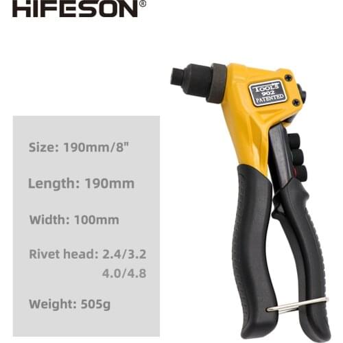 HIFESON 8" 200mm Single Hand Blind Rivet Guns POP Riveters Manual Riveting Riveter Tool for 2.4mm 3.2mm 4.0mm 4.8mm Nails