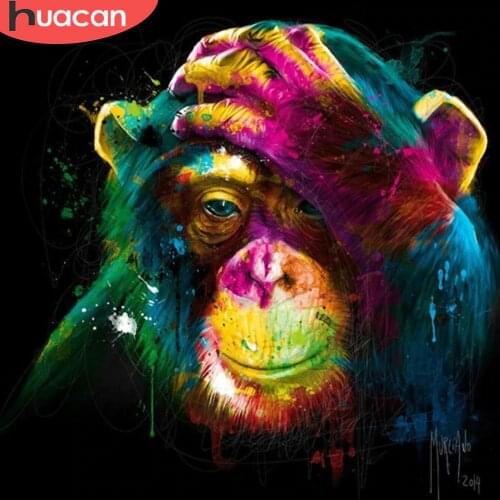 HUACAN 5d DIY Diamond Painting Colour Monkey Full Square Diamond Embroidery Mosaic Kits Decor Gift