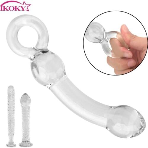 IKOKY Pyrex Glass Dildo Fake Penis Crystal Anal Beads Butt Plug Prostate Massager G Spot Female Masturbation Toys Sex Products