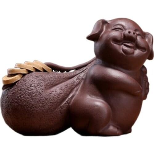 Chinese Purple Clay Kung Fu Mascot Pig Tea Pet YiXing ZiSha Handmade Tea Tray Tea Pets Animal Figurine Craft Gift High Quality