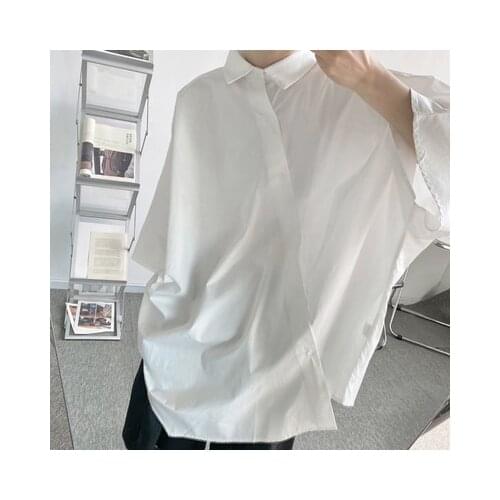 Summer Asymmetry Design Oblique placket loose five-sleeve shirt fashion mens small medium-sleeve large shirt