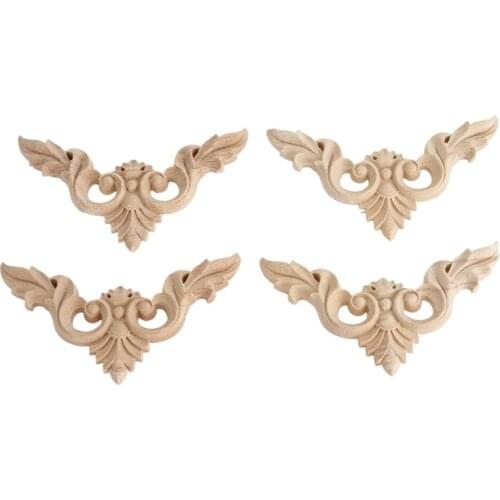 Hot 4pcs 8*8cm Wood Carved Corner Onlay Furniture Home Decorations Unpainted Applique