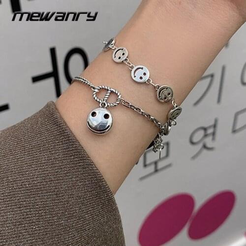 Mewanry 925 Sterling Silver Couples Bracelet Trend Hip Hop Vintage Creative Smiley Braided Pig Nose Party Jewelry Birthday Gifts