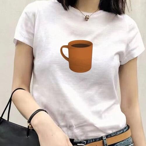 Fashion Cartoon Cup T Shirt Women Lovely Print Short Sleeved O-neck T-shirt Ullzang Tshirt Harajuku Tops Girl T-shirt