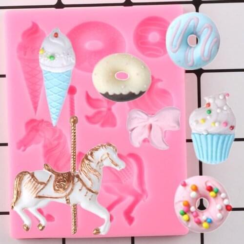 Ice Cream Donuts Carousel Silicone Mold Cake Border Fondant Molds Baby Birthday Cake Decorating Tools Chocolate Gumpaste Moulds