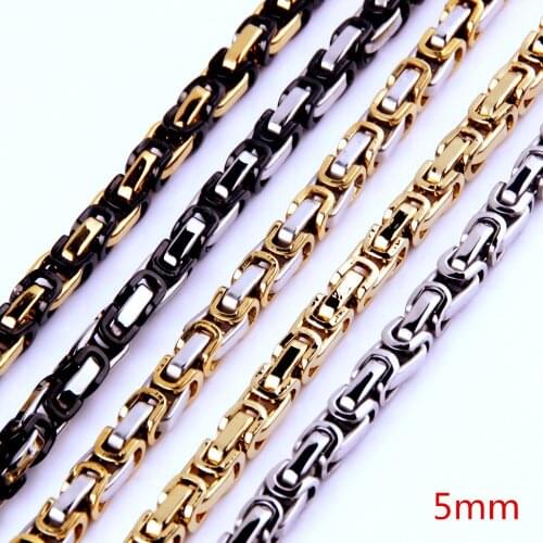 Hip Hop Mens Neck Chain 316L Stainless Steel Byzantine Box Chain Necklace Jewelry Christmas Gift 5mm 7-40inch