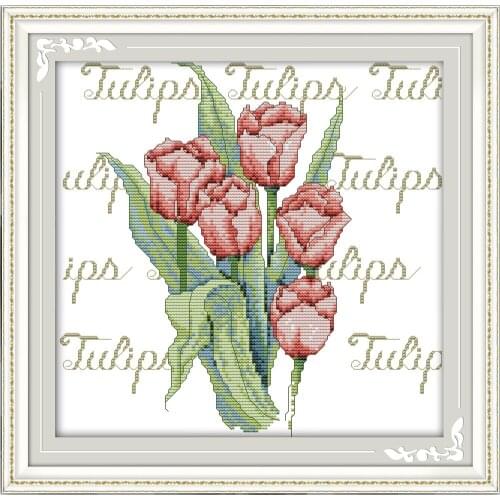 Everlasting Love Tulip (5) Chinese Cross Stitch Kits Ecological Cotton Clear Stamped Printed 11CT DIY Gift Christmas Decoration