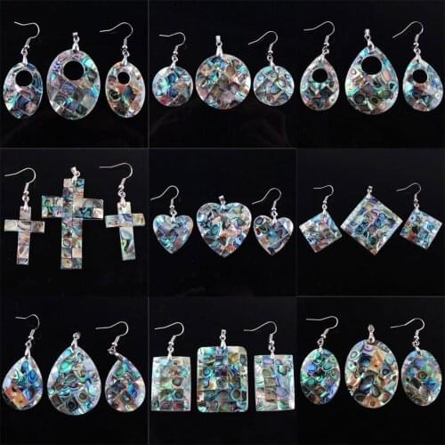 Natural Paua Abalone Shell Fashion Jewelry Set For Women Party Gift Beads Pendant Dangle Hook Earring Necklace Chain 45cm QBQ300