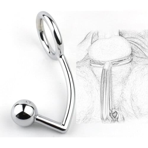 Stainless Steel Anal Hook with Penis Ring Male Chastity Device Anal Bead Butt Plug with Cock Ring Adult Sex Toys for 18+ Men Gay