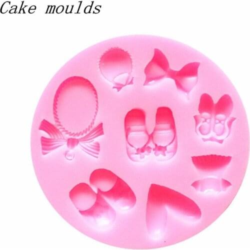 Wholesale Silicone mold K214 MIni mirror bow heart shoes shape Decoration Fondant cake mold Baking cookies mold