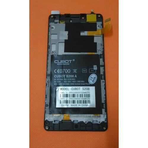 Used Original LCD Display +Digitizer Touch Screen Glass+ Frame for CUBOT S208A MTK6582 1.3GHz Quad Core 5.0" Free shipping