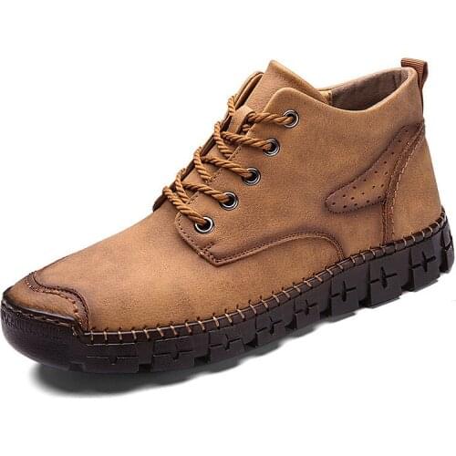 Autumn New Mens Retro Leather Boots In The Help Handmade Casual Shoes Outdoor Sports Boots Large Size Ankle Boots