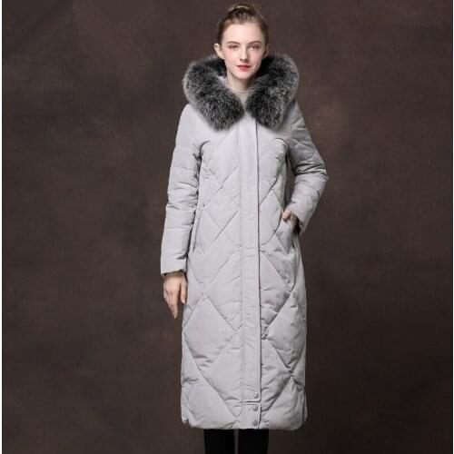 Fox Fur Collar Down Jacket Woman Hooded Winter Jacket Women Long Coat Female Korean Pink Jackets Chaqueta Mujer MY3859