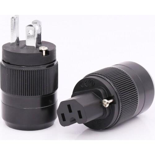 Pair Brass Rhodium Plated US version AC Power Plug +IEC Female Connector DIY Mains Power Cord Cable