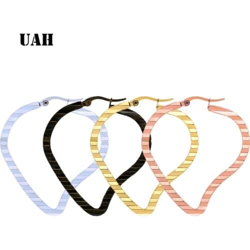 UAH 304 Stainless Steel Hoop Earrings Women Girls Fashion Earrings Gold color Heart Simple 2018 Hot Sale 35mm, 1Pair