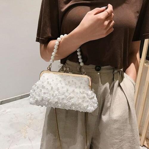 CAREY KAY Women Lock Pearl Evening Bags Female Handmade Bead Embroider Clutch European American Fashion Shell Handbags Purses