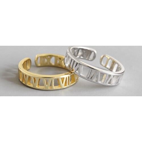 100% 925 sterling silver roman numerals rings for women anel, engagement 925 silver rings finger femme gold color jewelry 2020