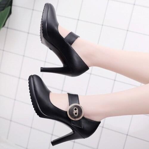 2019 black cheongsam catwalk high heels with a model shoes female waterproof platform stiletto pointed sexy work shoes