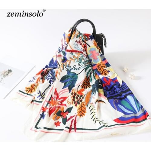 Women Scarf 100% Silk Square Shawl Scarf Retro Print Foulard Femme Hijab Echarpe For Ladies Women Luxury Brand Scarves 130*130cm