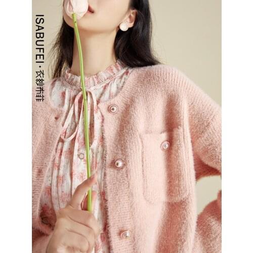 2021 autumn new knitted cardigan jacket womens solid color round neck gentle wind short sweater top