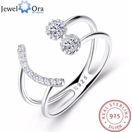 Smiley Face Geometric Design Adjustable Ring 925 Sterling Silver Open Rings for Women Fashion Party Jewelry (JewelOra RI103331)