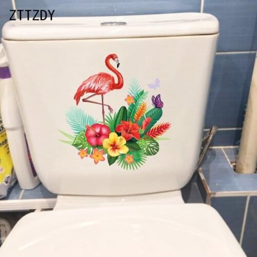 ZTTZDY 21.4×22CM Flamingo Bouquet Fresh Toilet WC Decor Accessories Kids Room Wall Stickers T2-1188