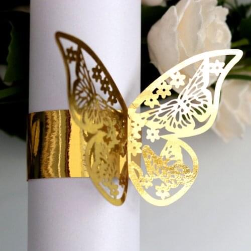 100Pcs Wedding 3D Butterfly Style Laser Cut Paper Rings Napkins Holders Hotel Birthday Xmas Party Favor Table Decoration