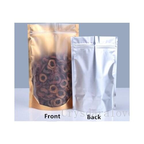 100Pcs Gold Clear Aluminum Foil Zipper Lock Grocery Packaging Bag with Hang Hole Food Crafts Sundries Mylar Pack Pouch