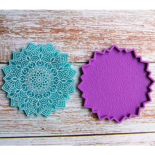 2 Pcs Mandala Coaster Epoxy Resin Mold Flower Cup Mat Casting Silicone Mould DIY Crafts Ornaments Decorations Making Tools