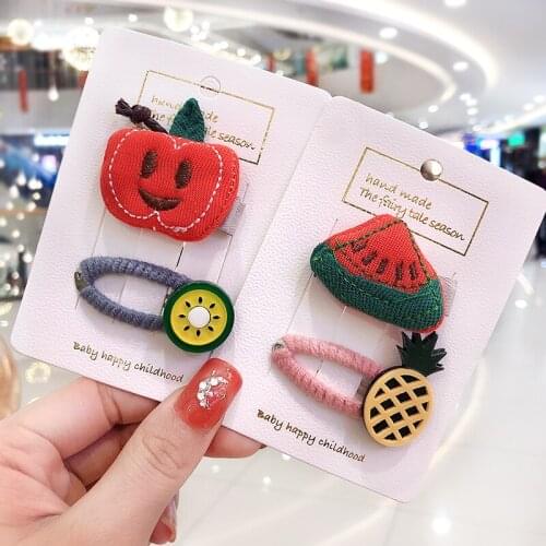 2Pcs/Set New Winter Girls Cute Cherry Pineapple Apple Pear Hair Clips Children Candy Barrettes Hairpins Kids Hair Accessories
