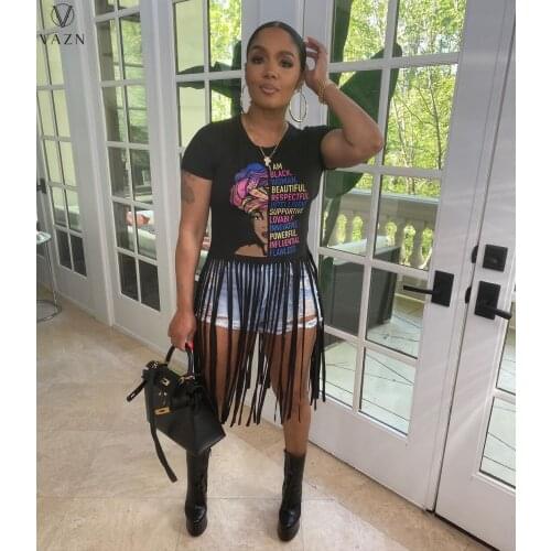 VAZN 2020 Hot List Young Elegant Irregular Cartoon Special Sexy Soft Top Fashion O-Neck Short Sleeve Women Slim Tees