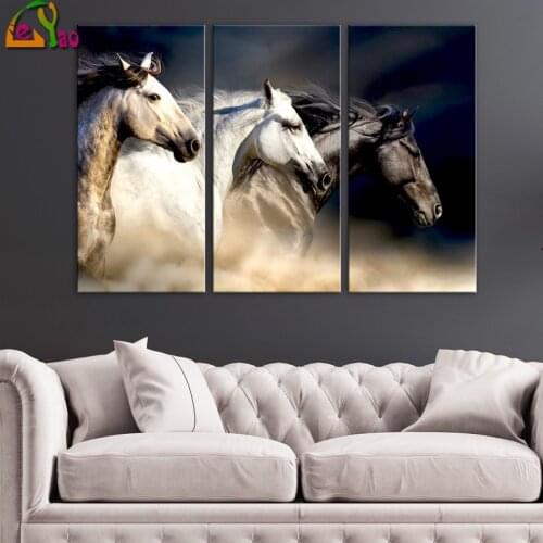 5d Diy Diamond Painting Triptych Horse Mosaic Art Diamond Embroidery Animal DIY Picture Of Rhinestones Cross Stitch Wall Decor