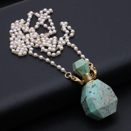 80cm Natural Essential Oil Diffuser Perfume Bottle Plus Two Glass Pearl Chain Green Turquoises Pendant Necklace Accessories Gift
