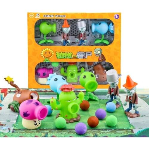 7pcs/lot Plants vs Zombies Figures Toy Shooting Peashooter Cactus BUCKET ZOMBIE Children Doll Action Figure Model Toy No Box