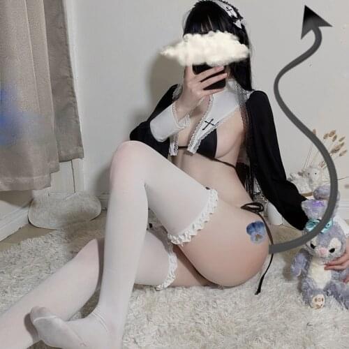 Hot Sexy Bikini Top Hollow Long Sleeve Ultra Short Clothing Role Play Sexy Lingerie Woman Cosplay Maid Uniform Nun Cos Costumes
