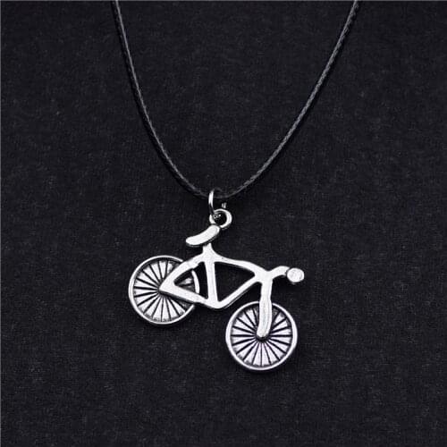 Personality Antique Silver Color Bicycle Pendant Bike Charm Leather Necklace for Women Men Cycling Jewelry Gifts Accessories