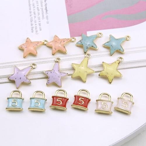 Min order 40pcs/lot geometric stars/lock shape alloy floating lock charms diy jewelry earrings/bracelet/key accessory