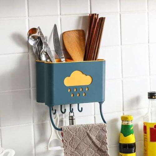 Multifunctional Drain Cage Cutlery Storage Wall-Mounted Chopsticks Tube Drying Rack Knife Stand Tableware Holder Storage Box