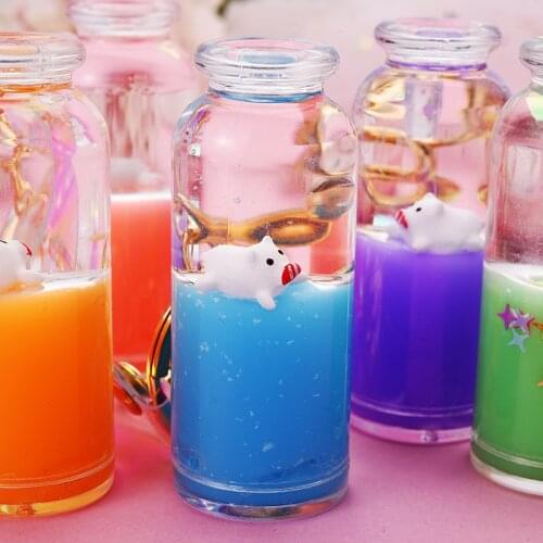 Cartoon Floating Piggy Doll Milk Bottle Keychain Cute Liquid Quicksand Oil Acrylic Keyring for Women Men Backpack Key Holder