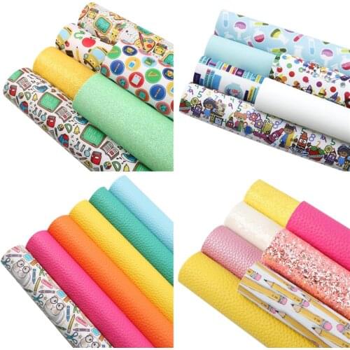 David accessories 20*33cm Back to School Printed Faux Synthetic Leather Fabric for Bows DIY Handmade Materials Crafts,1Yc12906