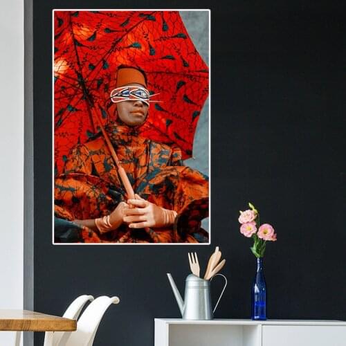 Red Umbrella African Woman Oil Painting on Canvas Art Cuadro Posters and Prints Nordic Wall Picture for Living Room Home Decor