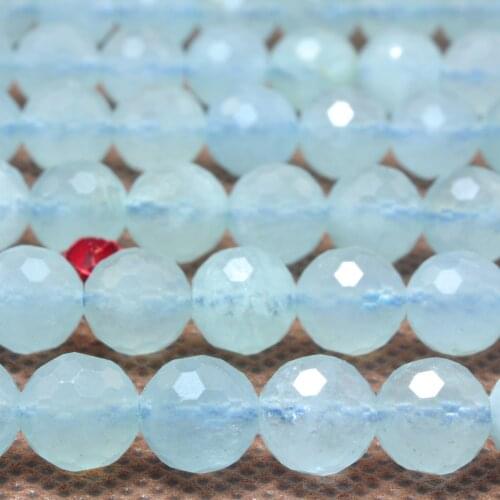 Natural Blue Aquamarine A Grade Faceted Round Loose Beads Wholesale Gemstone Semi Precious Stone Bracelet Diy Jewelry Making 15"