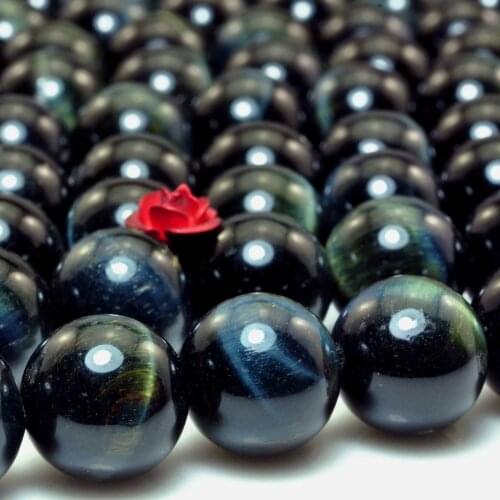 Natural Blue Tigers Eye Smooth Round Loose Beads Wholesale Gemstone Semi Precious Stones Bracelet Necklace Diy Jewelry Making