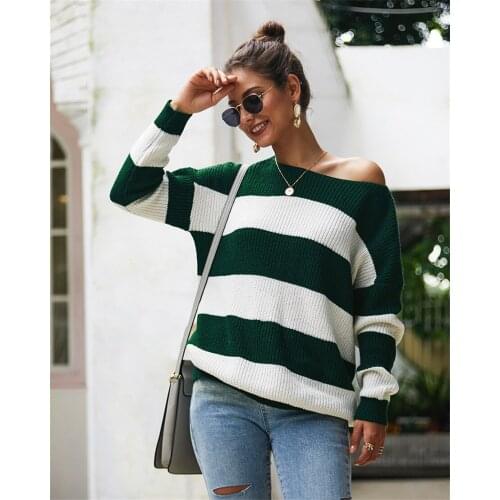 New Long Korean Striped Knitted Sweater Autumn Long Sleeve Casual Knitted Yellow Knitted Sweater Jumper Pullover Sweater