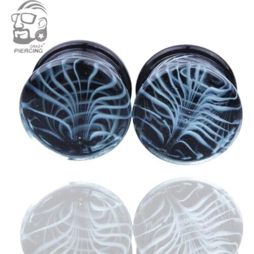 New product Trendy Pair of Glass Ear piercing Double Flared white seaweed ear Plugs Translucent body jewelry 8-16mm
